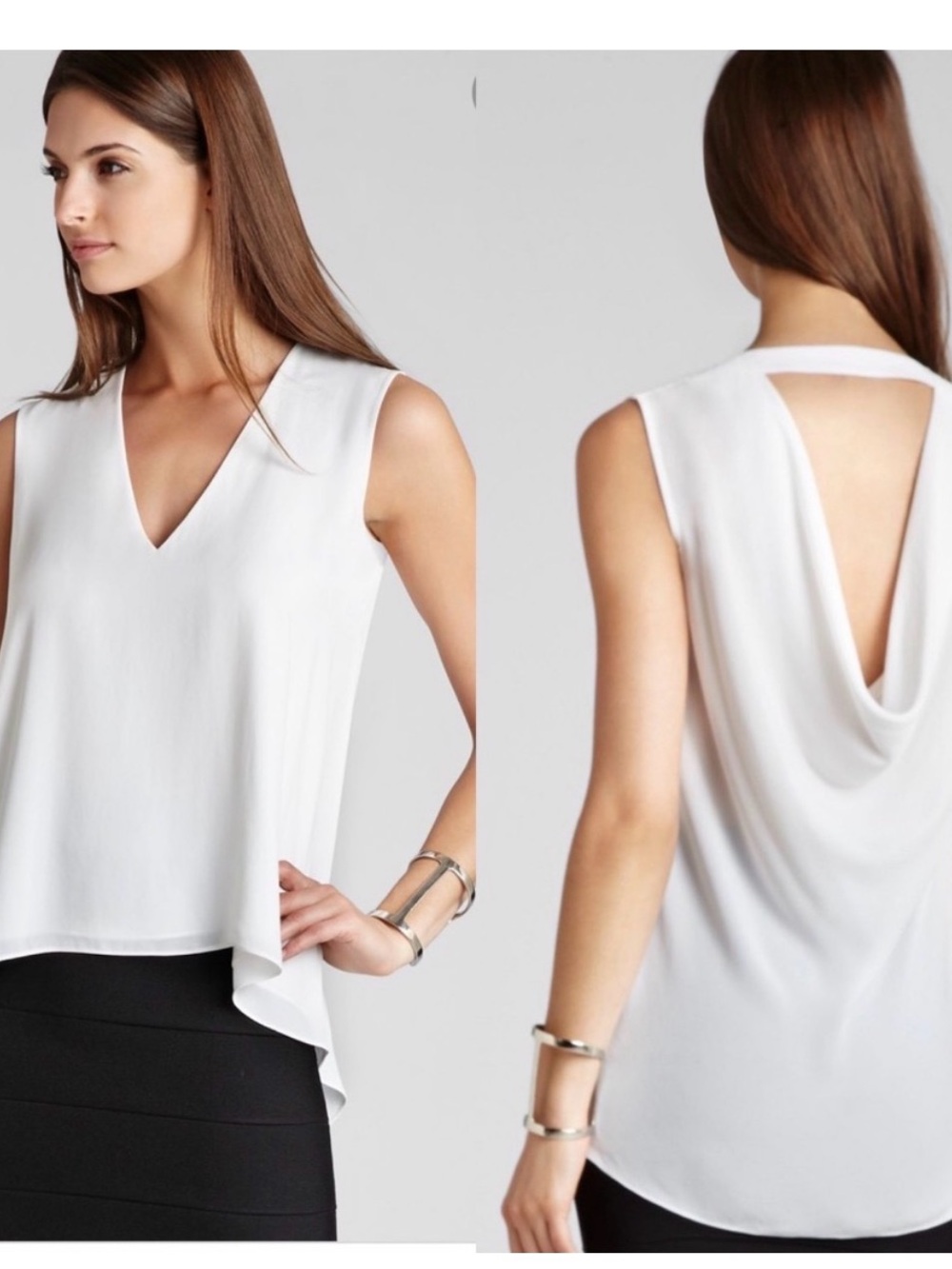 BCBG Eliza Draped-Back V-Neck Sleeveless Top